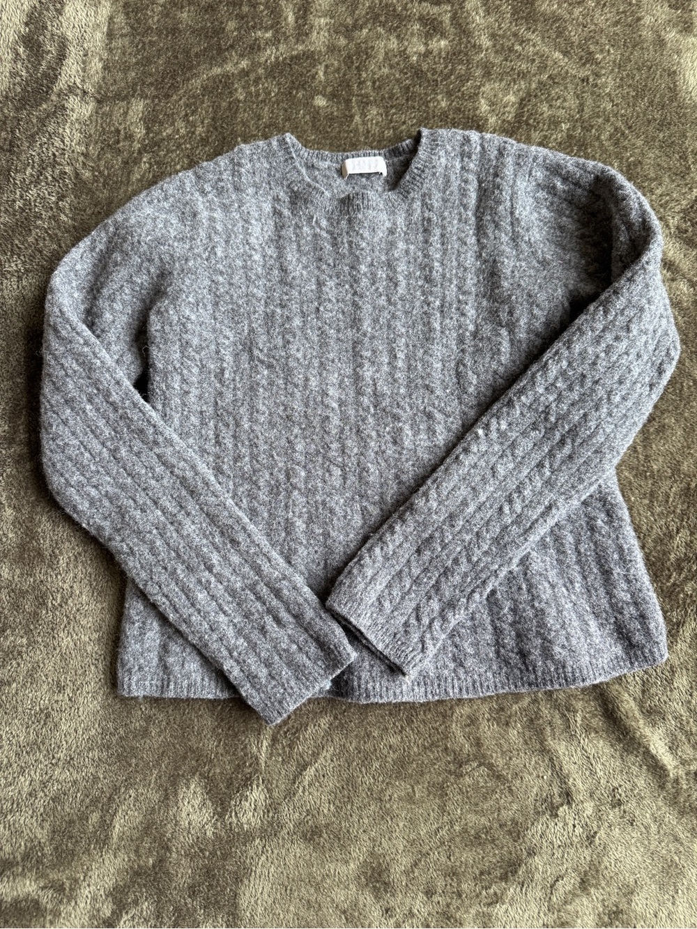 J. Crew Gray Cable-Knit Crewneck Sweater